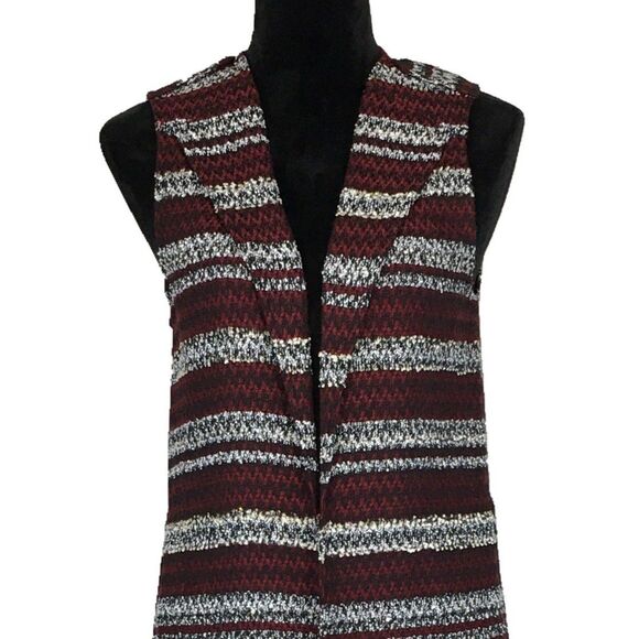 BCBGeneration Vest Duster XS White Black Red Tweed Stripe Washable Knit Topper - Picture 3 of 8
